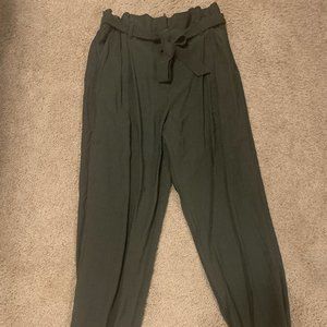 Olive Green High Waisted Tied Trousers